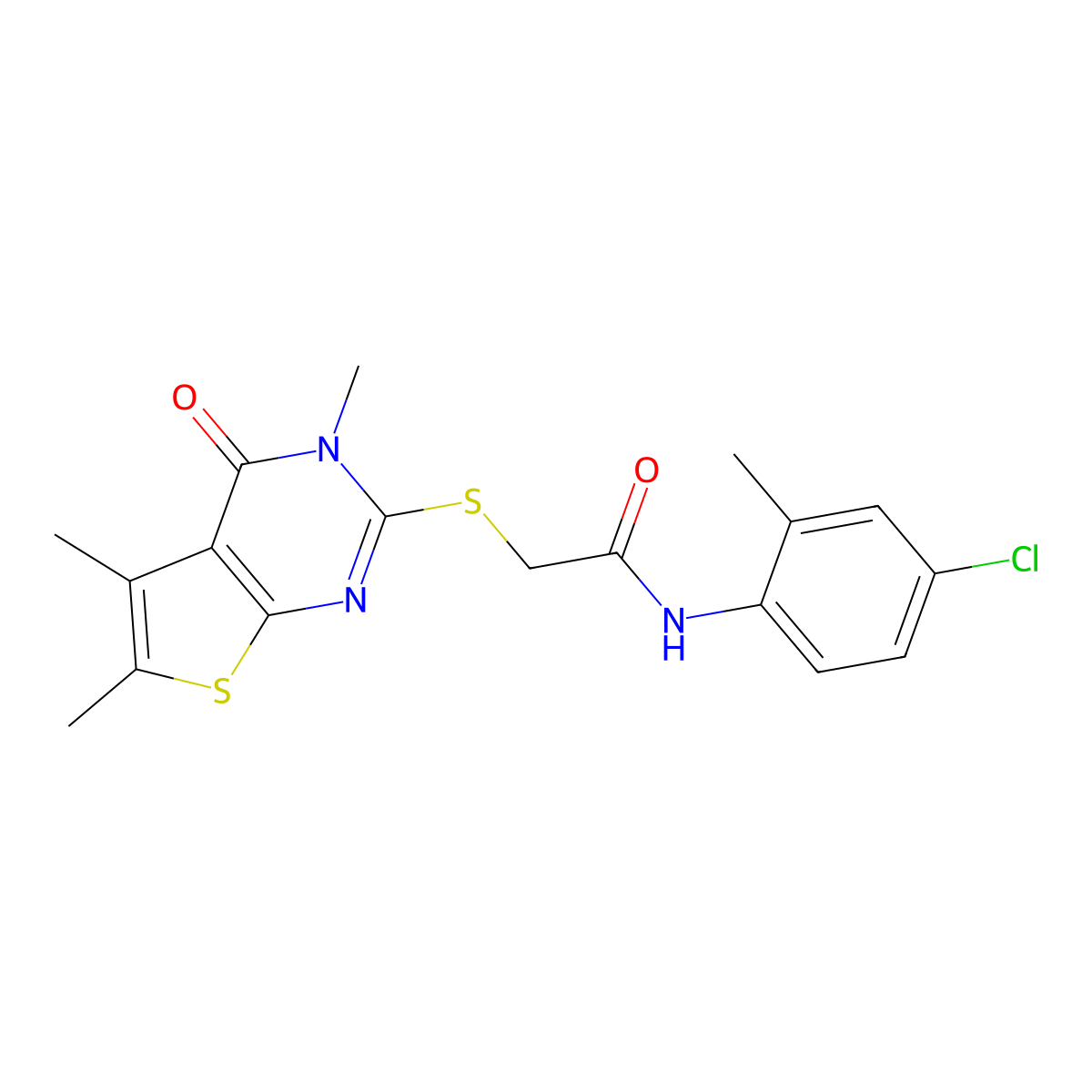 N-(4-chloro-2-methylphenyl)-2-[(3,5,6-trimethyl-4-oxo-3,4-dihydrothieno[2,3-d]pyrimidin-2-yl)sulfanyl]acetamide molecular structure, CAS 723322-80-3