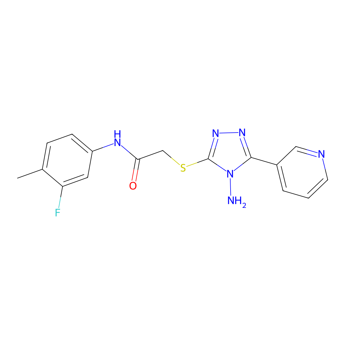 2-(4-amino-5-(3-pyridyl)(1,2,4-triazol-3-ylthio))-N-(3-fluoro-4-methylphenyl)a cetamide molecular structure, CAS 723324-60-5