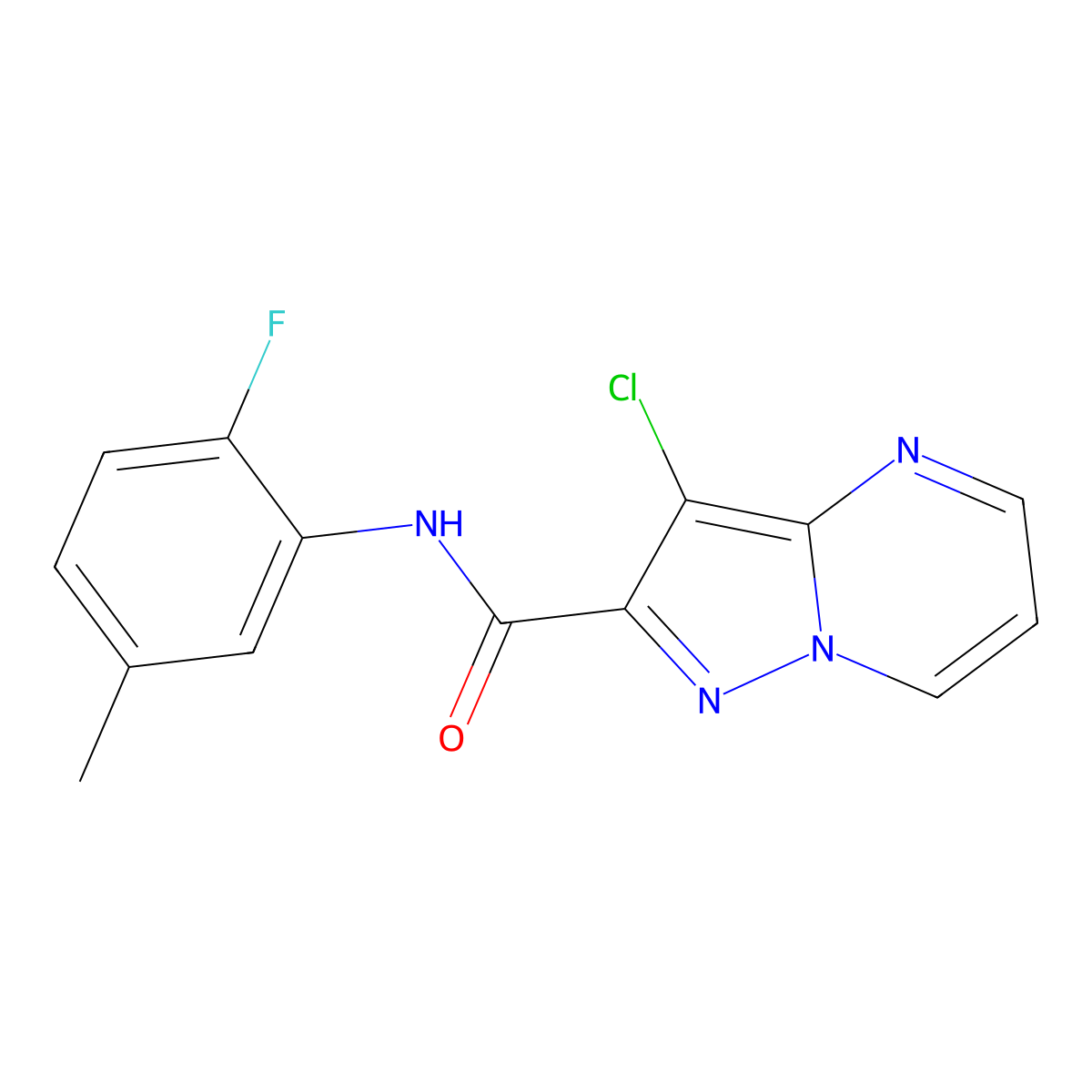 3-chloro-N-(2-fluoro-5-methylphenyl)pyrazolo[1,5-a]pyrimidine-2-carboxamide molecular structure, CAS 723324-84-3