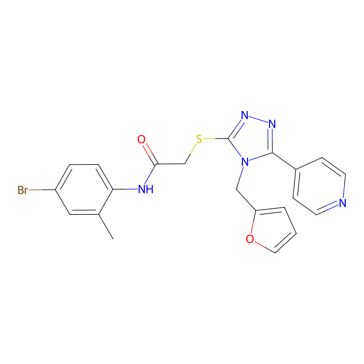 N-(4-bromo-2-methylphenyl)-2-{[4-(furan-2-ylmethyl)-5-(pyridin-4-yl)-4H-1,2,4-triazol-3-yl]sulfanyl}acetamide molecular structure, CAS 723326-26-9