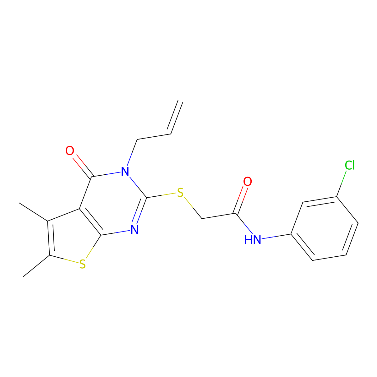 N-(3-chlorophenyl)-2-{[5,6-dimethyl-4-oxo-3-(prop-2-en-1-yl)-3,4-dihydrothieno[2,3-d]pyrimidin-2-yl]sulfanyl}acetamide molecular structure, CAS 723327-47-7