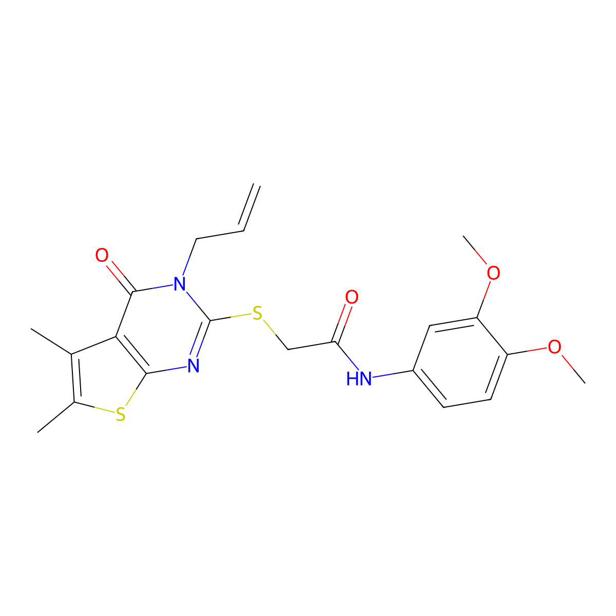 N-(3,4-dimethoxyphenyl)-2-{[5,6-dimethyl-4-oxo-3-(prop-2-en-1-yl)-3,4-dihydrothieno[2,3-d]pyrimidin-2-yl]sulfanyl}acetamide molecular structure, CAS 723328-70-9