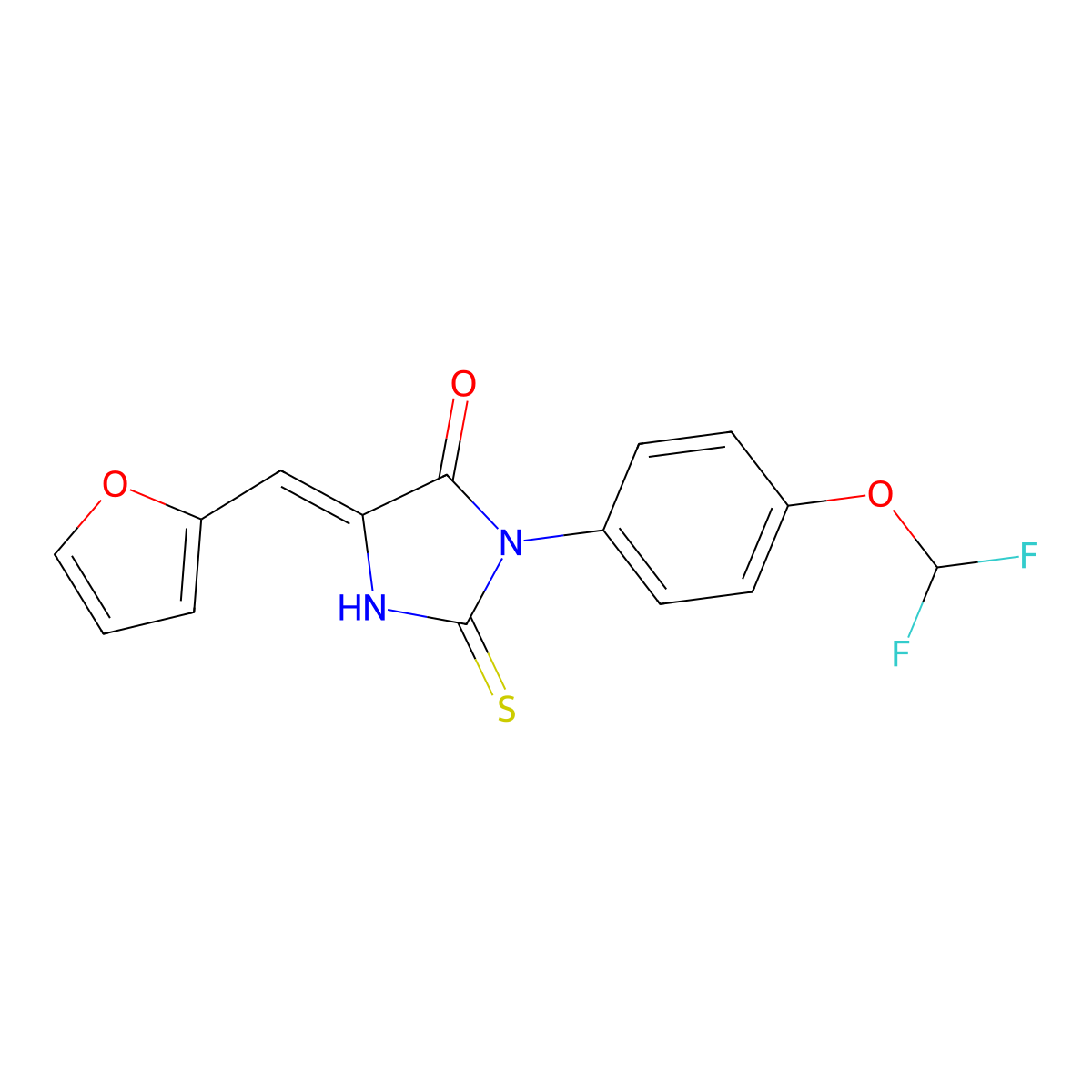 3-[4-(Difluoromethoxy)phenyl]-5-(furan-2-ylmethylidene)-2-sulfanylideneimidazolidin-4-one molecular structure, CAS 723332-43-2