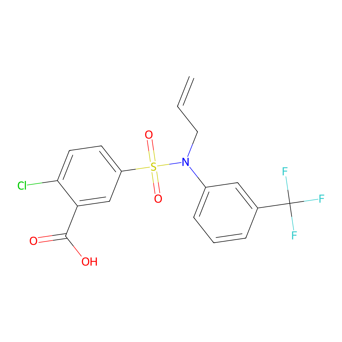 2-Chloro-5-[(prop-2-en-1-yl)[3-(trifluoromethyl)phenyl]sulfamoyl]benzoic acid molecular structure, CAS 723332-75-0