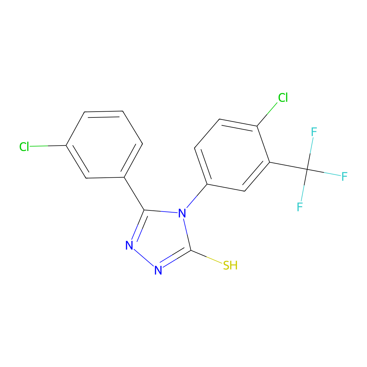 4-[4-chloro-3-(trifluoromethyl)phenyl]-5-(3-chlorophenyl)-4H-1,2,4-triazole-3-thiol molecular structure, CAS 723332-80-7