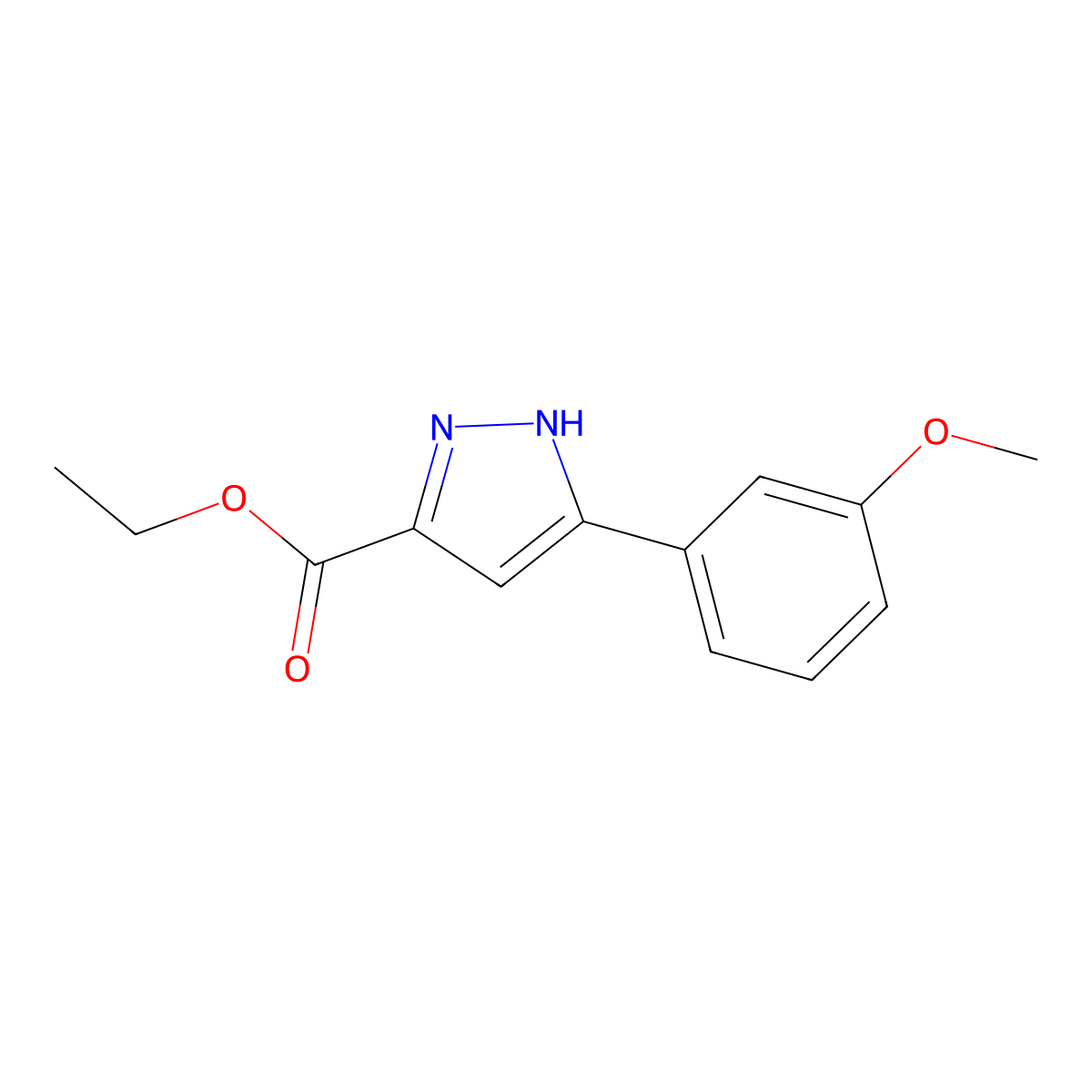 Ethyl 3-(3-methoxyphenyl)-1H-pyrazole-5-carboxylate molecular structure, CAS 723339-63-7