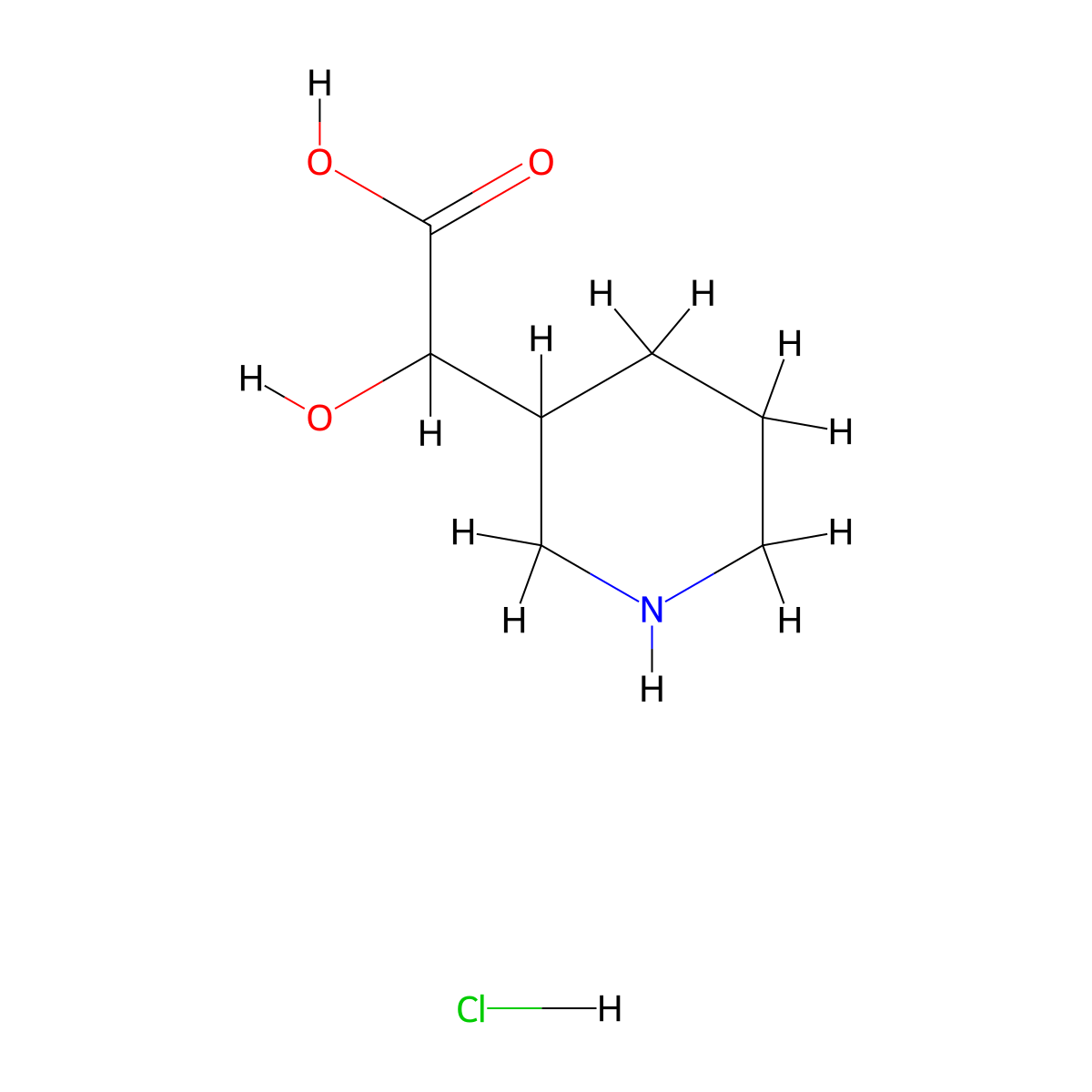 2-Hydroxy-2-(piperidin-3-yl)acetic acid hydrochloride molecular structure, CAS 72351-54-3