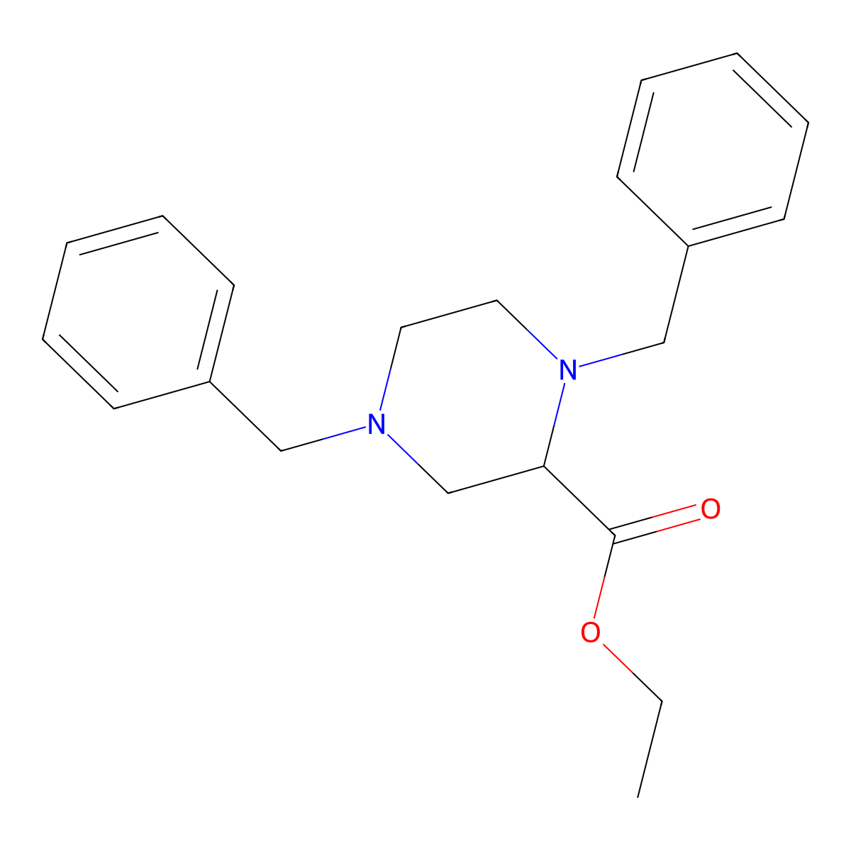 Ethyl 1,4-dibenzylpiperazine-2-carboxylate molecular structure, CAS 72351-59-8