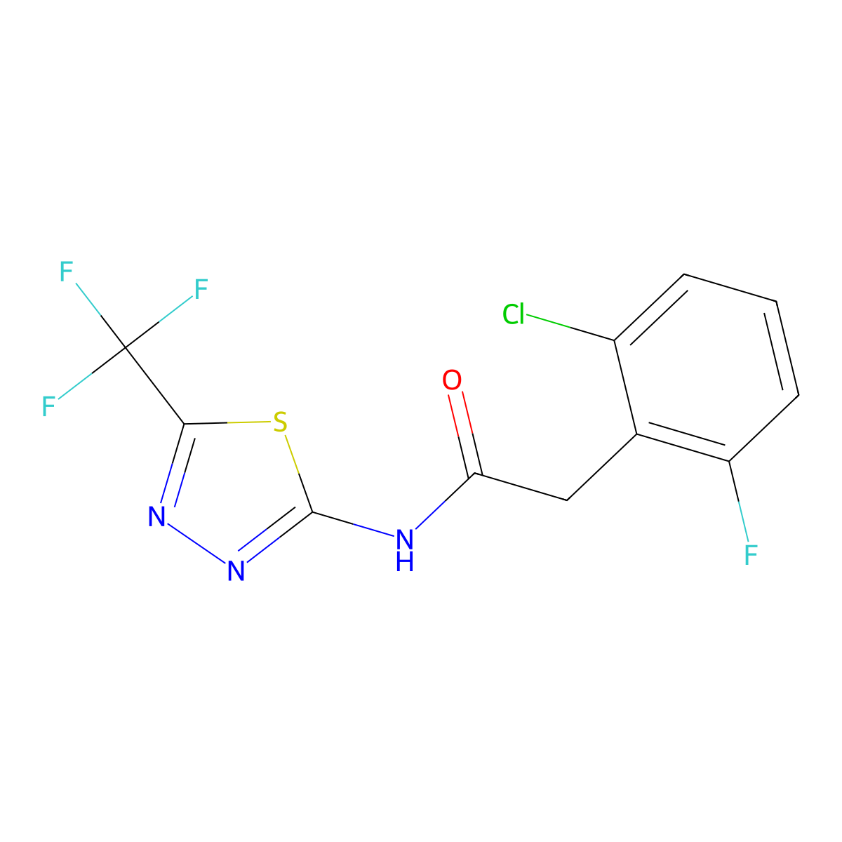 2-(2-chloro-6-fluorophenyl)-N-[5-(trifluoromethyl)-1,3,4-thiadiazol-2-yl]acetamide molecular structure, CAS 723735-24-8