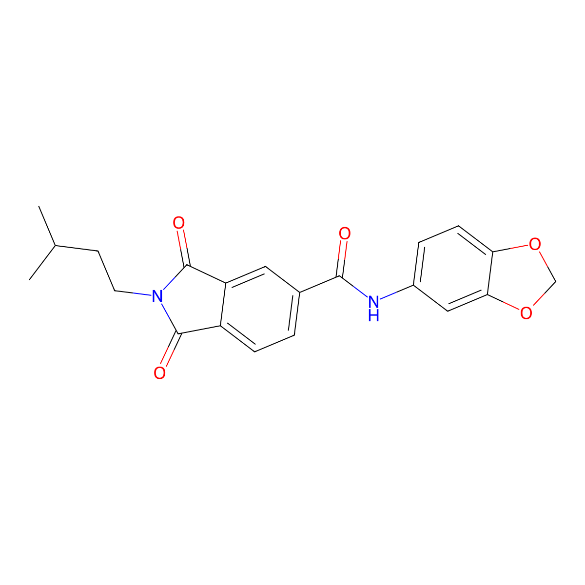 N-(1,3-benzodioxol-5-yl)-2-(3-methylbutyl)-1,3-dioxoisoindole-5-carboxamide molecular structure, CAS 723735-62-4