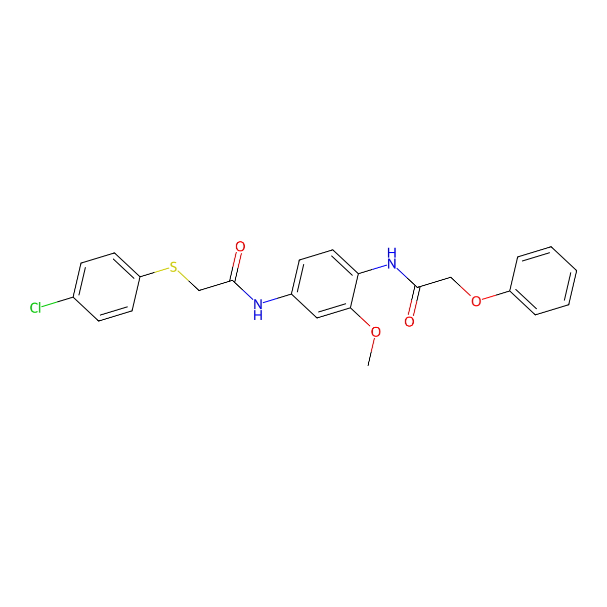 2-[(4-chlorophenyl)thio]-N-{3-methoxy-4-[(phenoxyacetyl)amino]phenyl}acetamide molecular structure, CAS 723735-91-9