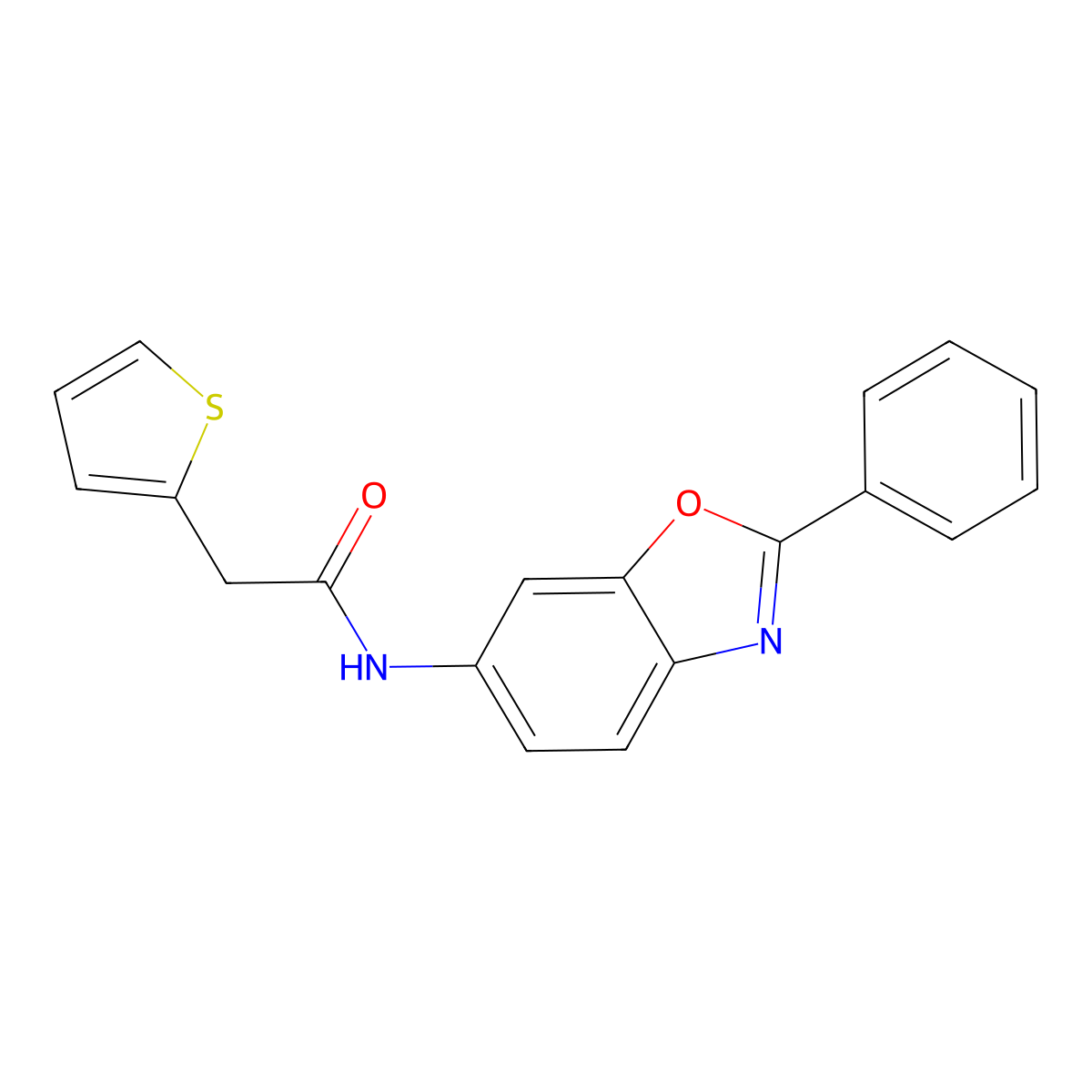 N-(2-phenyl-1,3-benzoxazol-6-yl)-2-thiophen-2-ylacetamide molecular structure, CAS 723736-47-8