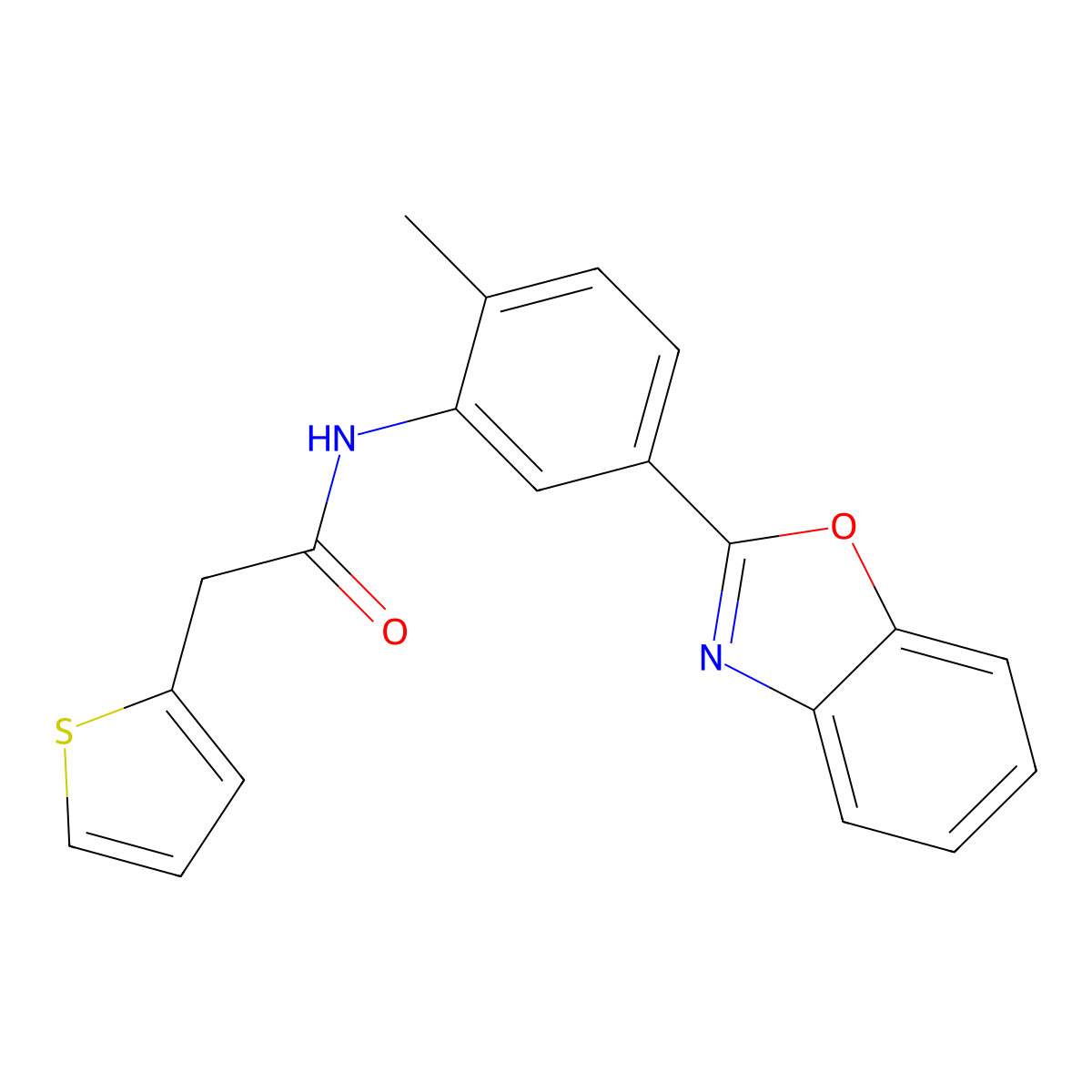 N-[5-(1,3-benzoxazol-2-yl)-2-methylphenyl]-2-(2-thienyl)acetamide molecular structure, CAS 723736-49-0