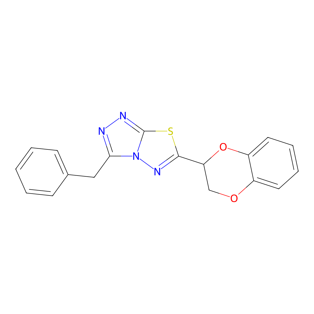 3-Benzyl-6-(2,3-dihydro-1,4-benzodioxin-2-yl)[1,2,4]triazolo[3,4-b][1,3,4]thiadiazole molecular structure, CAS 723737-35-7