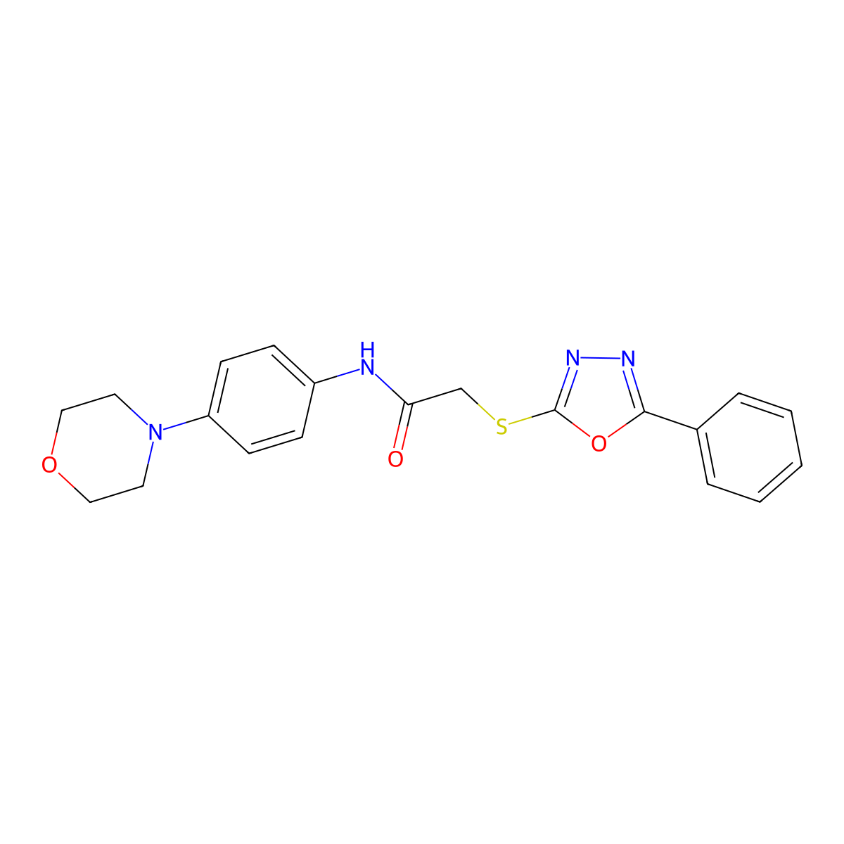 N-(4-morpholin-4-ylphenyl)-2-[(5-phenyl-1,3,4-oxadiazol-2-yl)sulfanyl]acetamide molecular structure, CAS 723737-62-0