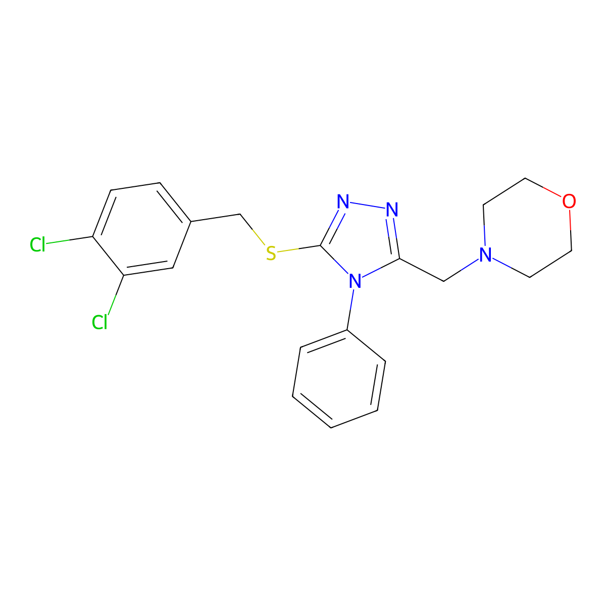 4-[[5-[(3,4-Dichlorophenyl)methylthio]-4-phenyl-1,2,4-triazol-3-yl]methyl]morpholine molecular structure, CAS 723737-85-7