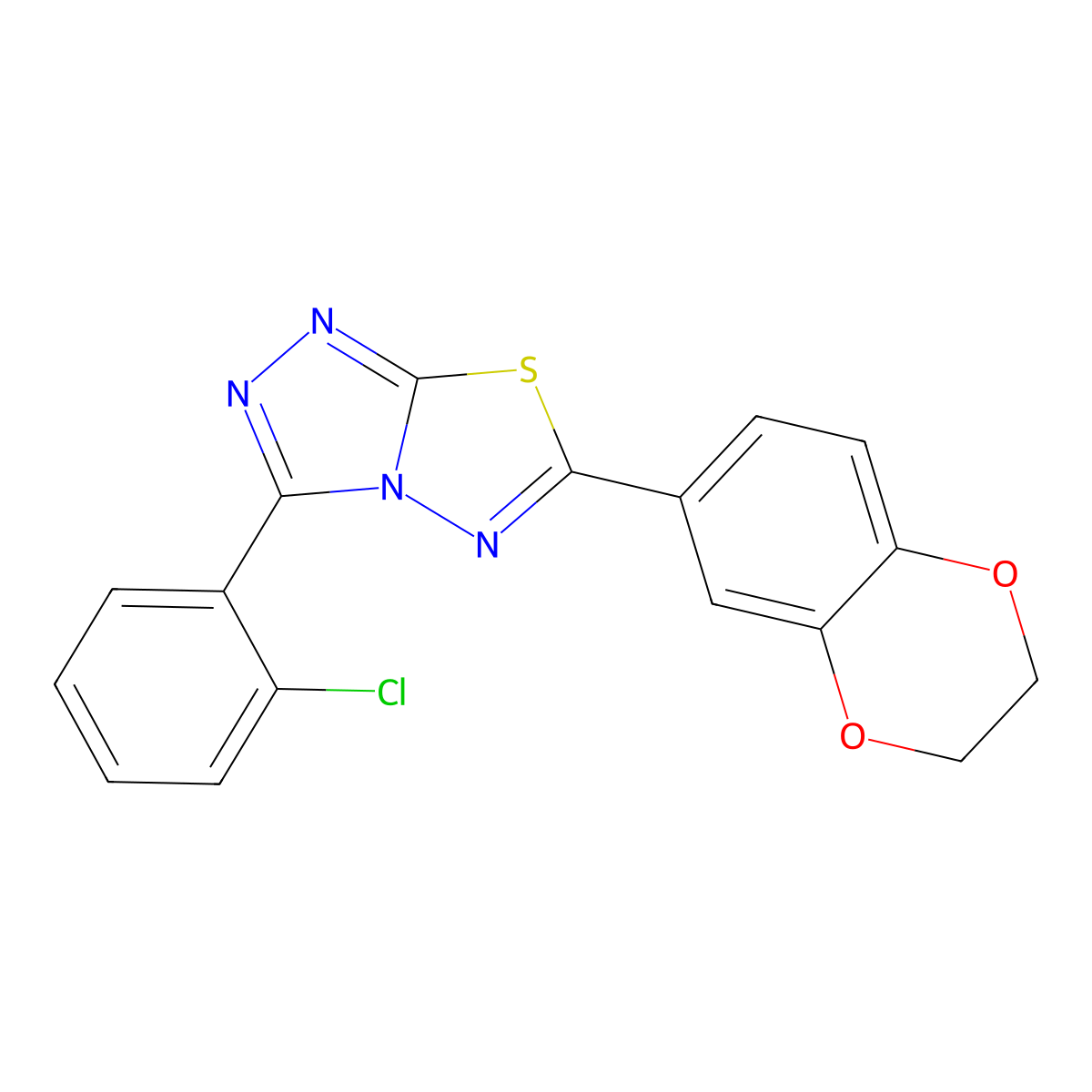 3-(2-Chlorophenyl)-6-(2,3-dihydro-1,4-benzodioxin-6-yl)[1,2,4]triazolo[3,4-b][1,3,4]thiadiazole molecular structure, CAS 723738-08-7