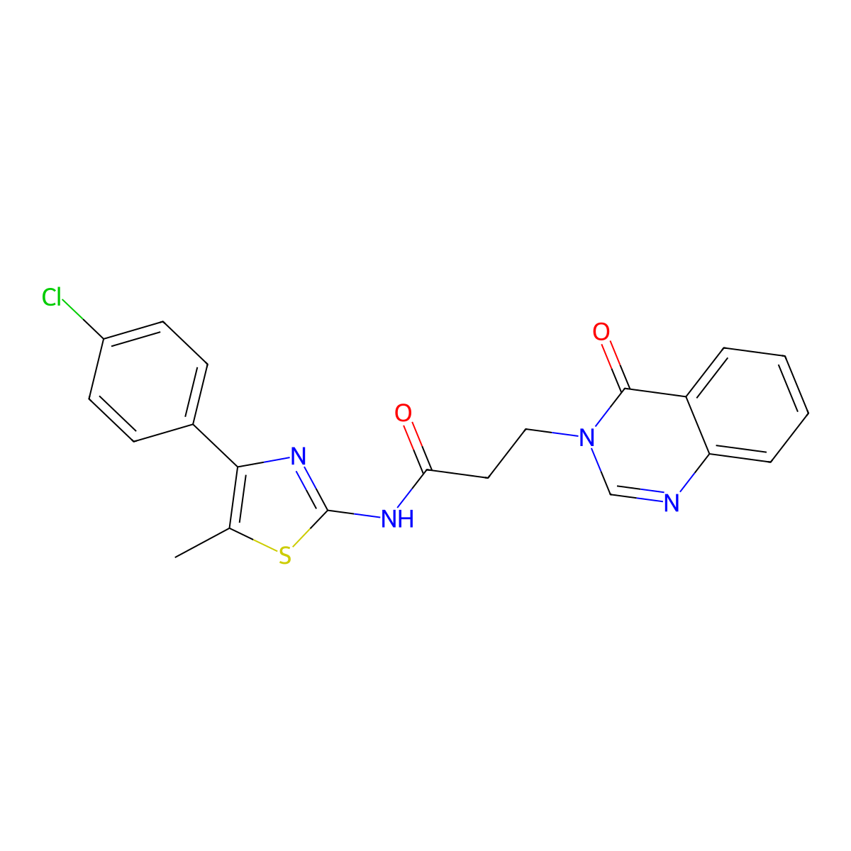N-[4-(4-chlorophenyl)-5-methyl-1,3-thiazol-2-yl]-3-(4-oxoquinazolin-3-yl)propanamide molecular structure, CAS 723738-15-6