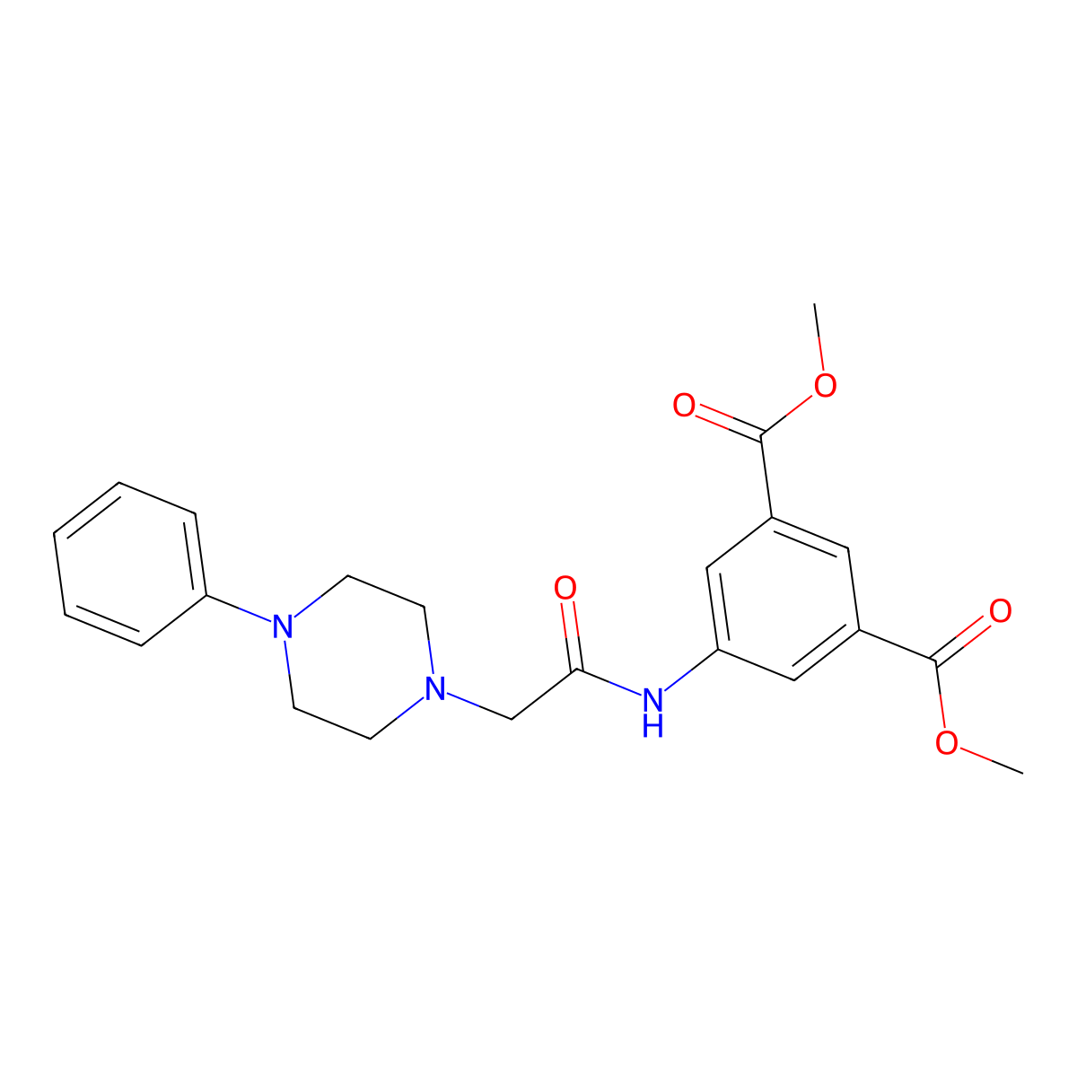 Methyl 3-(methoxycarbonyl)-5-(2-(4-phenylpiperazinyl)acetylamino)benzoate molecular structure, CAS 723738-45-2