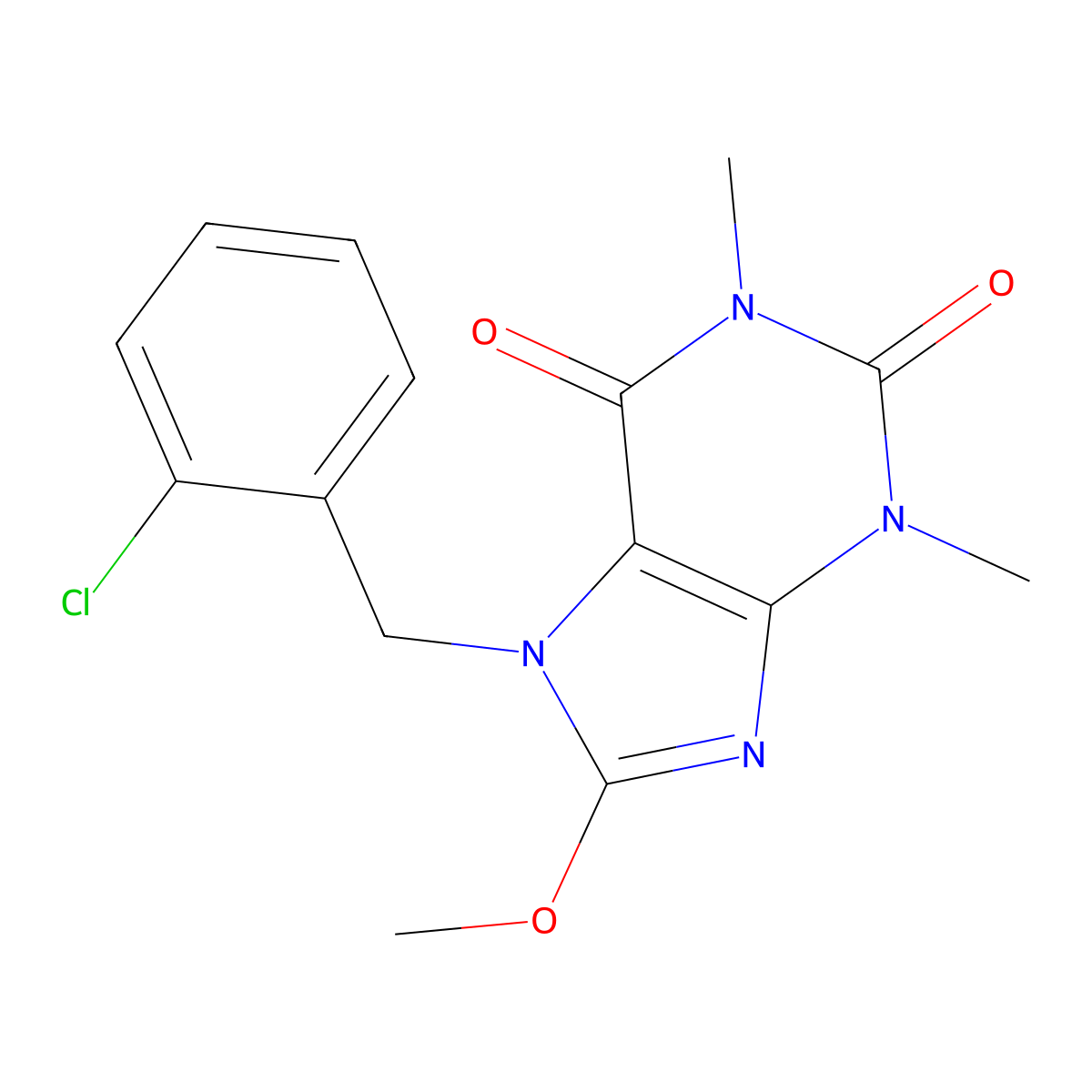 7-(2-chlorobenzyl)-8-methoxy-1,3-dimethyl-3,7-dihydro-1H-purine-2,6-dione molecular structure, CAS 723738-51-0