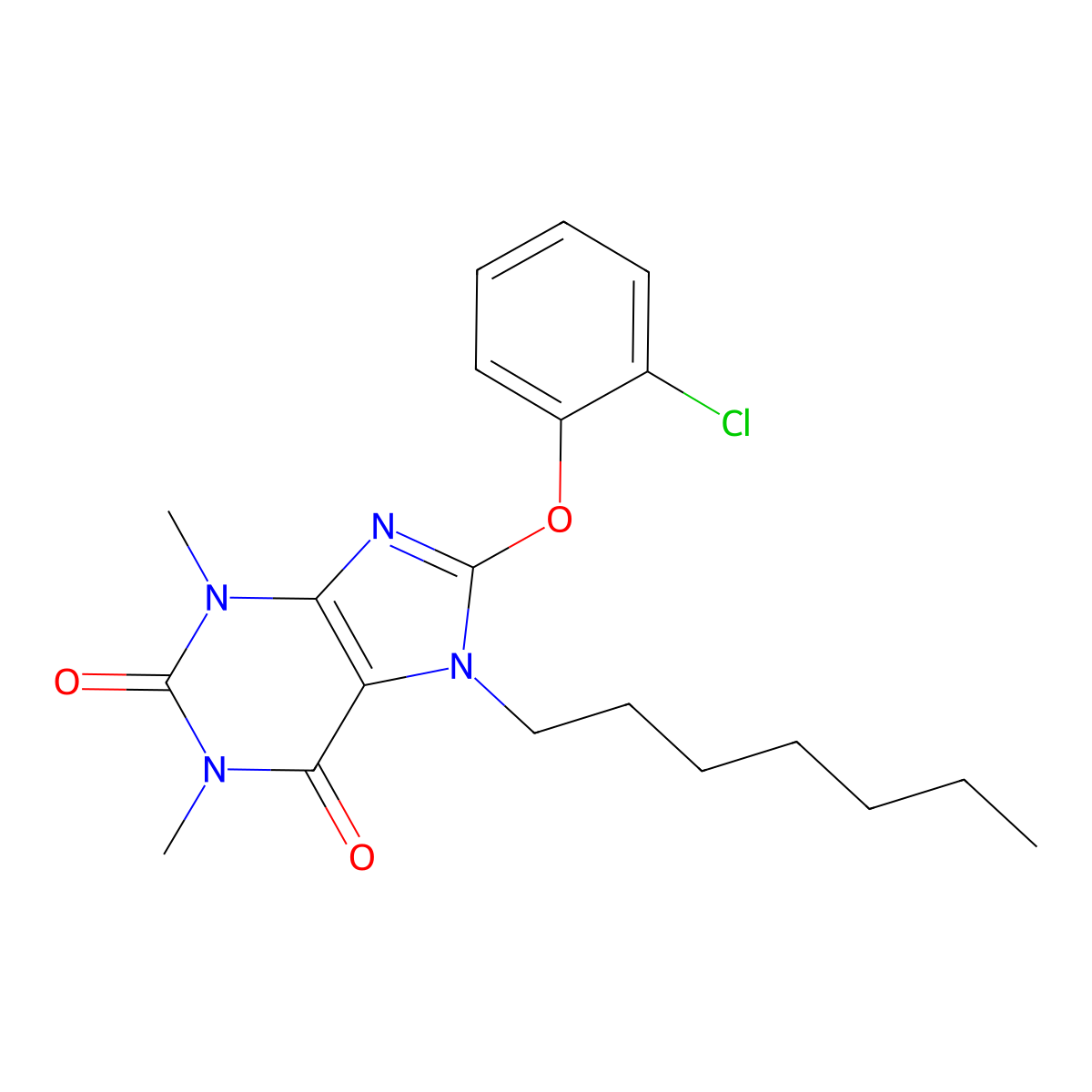 8-(2-chlorophenoxy)-7-heptyl-1,3-dimethyl-3,7-dihydro-1H-purine-2,6-dione molecular structure, CAS 723738-55-4