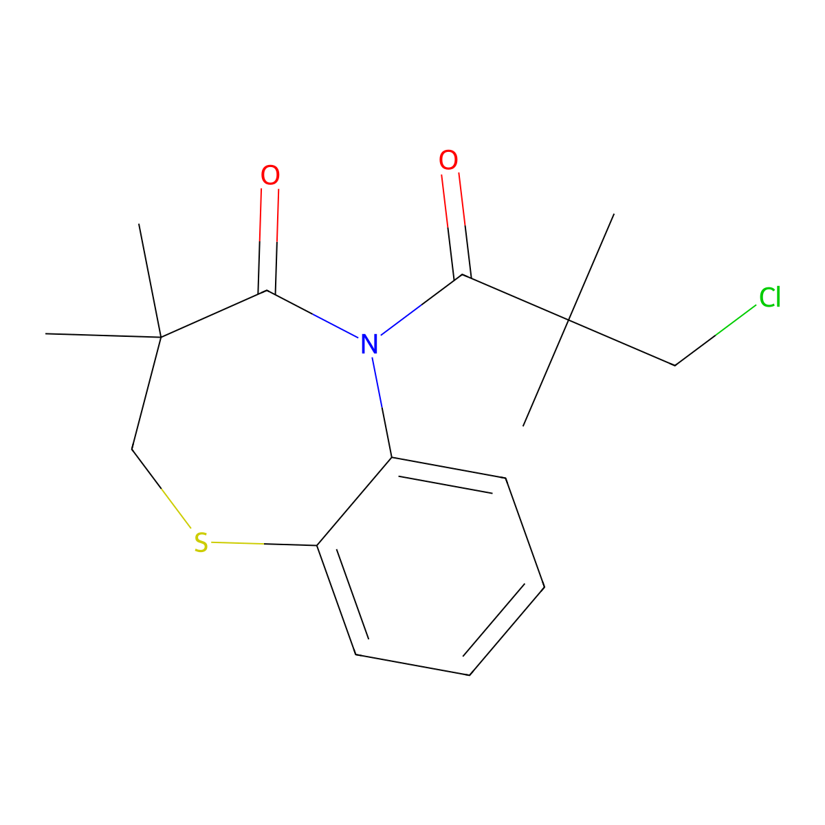 5-(3-chloro-2,2-dimethylpropanoyl)-3,3-dimethyl-2,3-dihydro-1,5-benzothiazepin-4(5H)-one molecular structure, CAS 723738-80-5