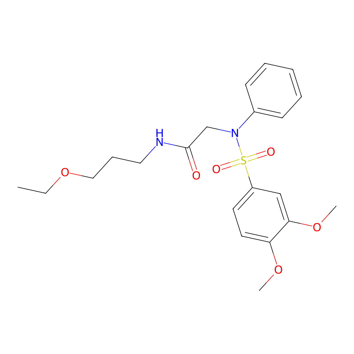 2-{[(3,4-dimethoxyphenyl)sulfonyl]anilino}-N-(3-ethoxypropyl)acetamide molecular structure, CAS 723739-57-9