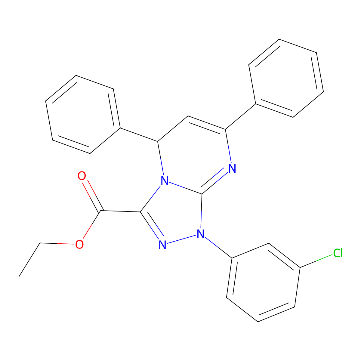 Ethyl 1-(3-chlorophenyl)-5,7-diphenyl-1,5-dihydro[1,2,4]triazolo[4,3-a]pyrimidine-3-carboxylate molecular structure, CAS 723740-85-0