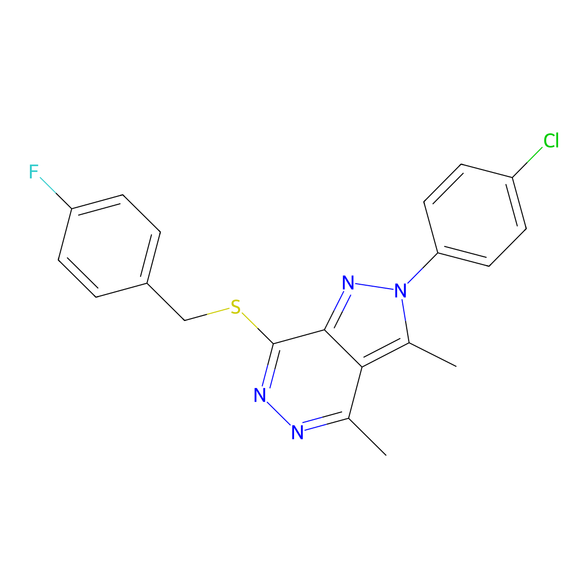 2-(4-chlorophenyl)-3,4-dimethyl-2H-pyrazolo[3,4-d]pyridazin-7-yl 4-fluorobenzyl sulfide molecular structure, CAS 723740-99-6