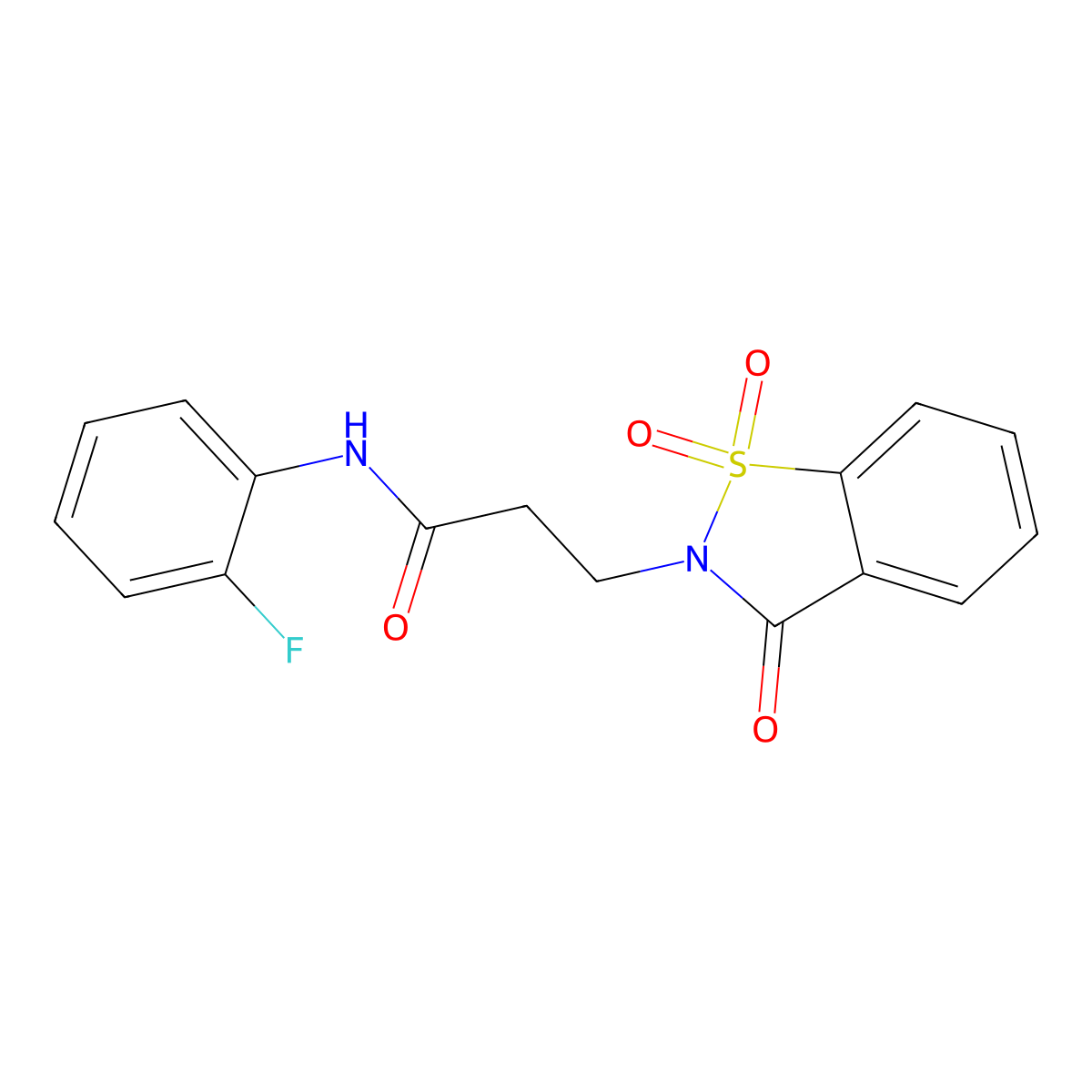3-(1,1-dioxido-3-oxo-1,2-benzisothiazol-2(3H)-yl)-N-(2-fluorophenyl)propanamide molecular structure, CAS 723741-12-6