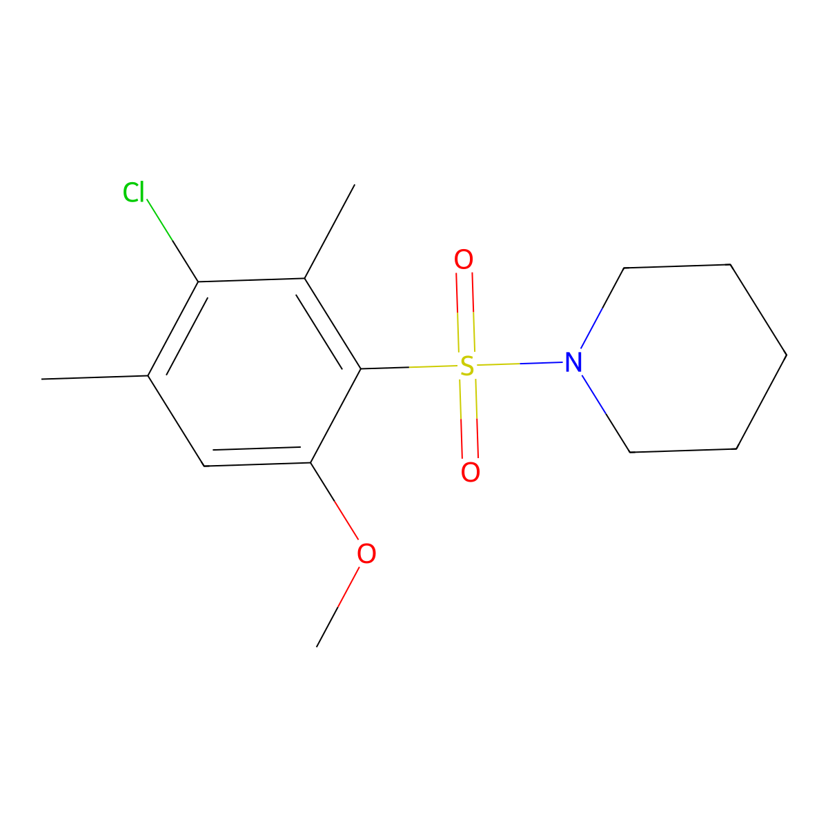 4-Chloro-3,5-dimethyl-2-(1-piperidinylsulfonyl)phenyl methyl ether molecular structure, CAS 723741-24-0