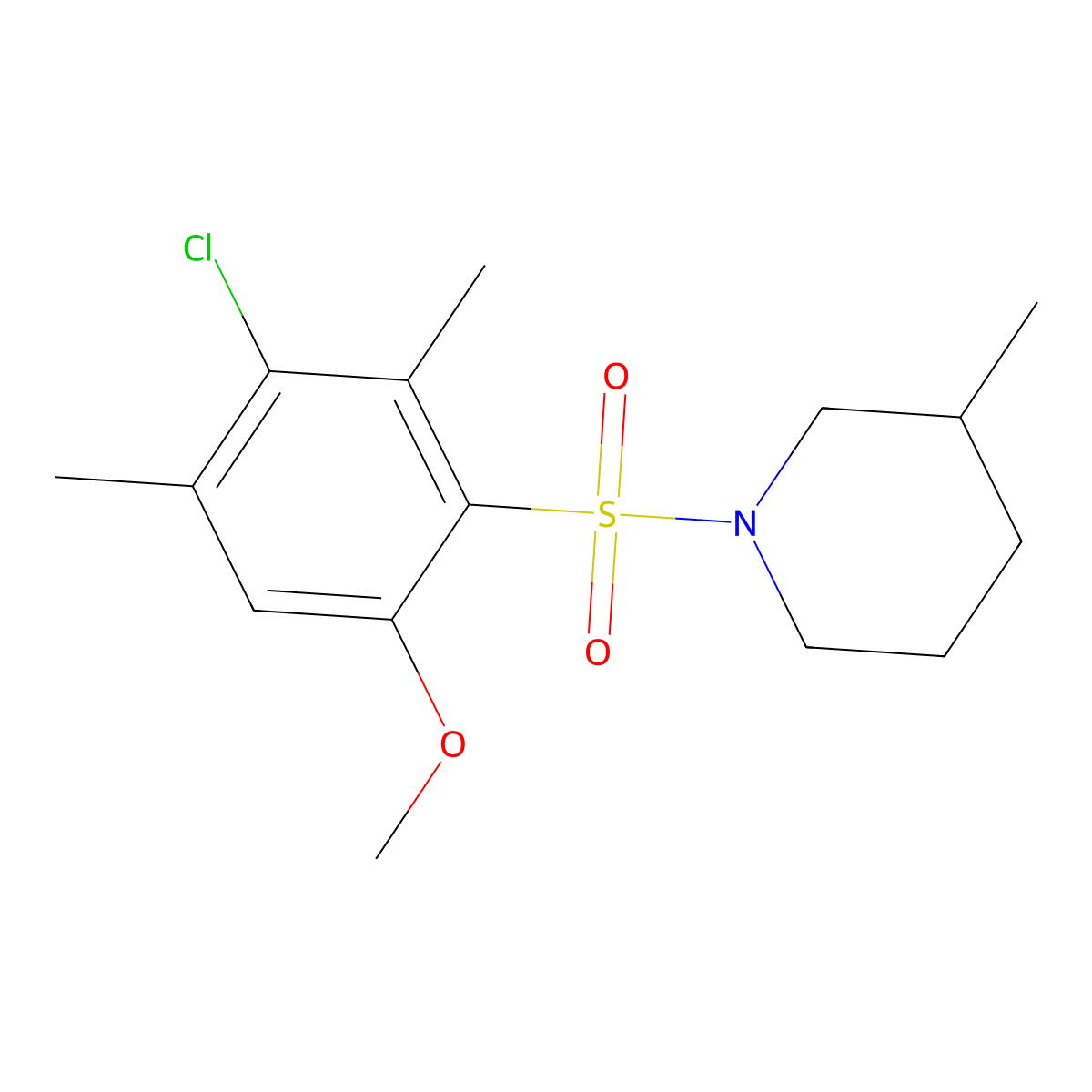 1-(3-Chloro-6-methoxy-2,4-dimethylphenyl)sulfonyl-3-methylpiperidine molecular structure, CAS 723741-27-3