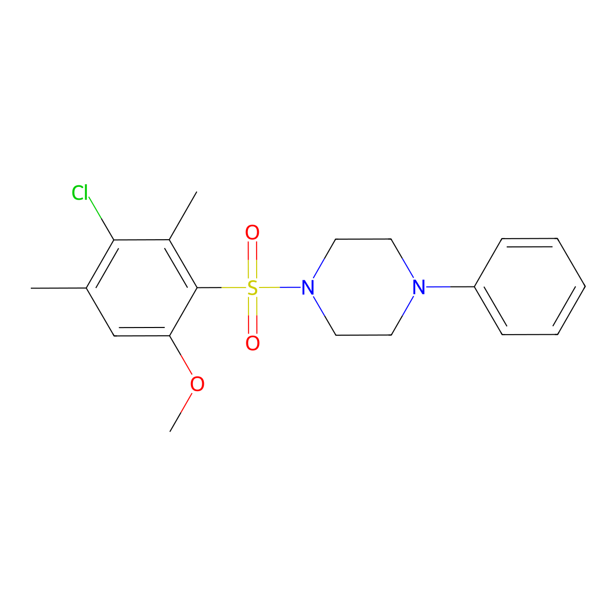 1-((3-Chloro-6-methoxy-2,4-dimethylphenyl)sulfonyl)-4-phenylpiperazine molecular structure, CAS 723741-35-3