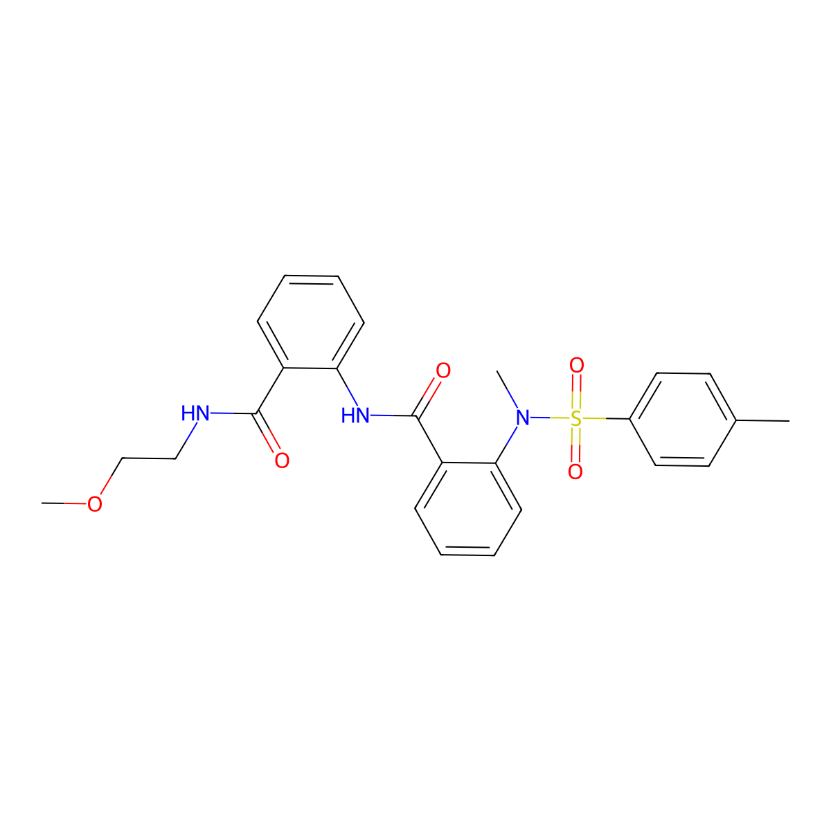 N-(2-{[(2-methoxyethyl)amino]carbonyl}phenyl)-2-{methyl[(4-methylphenyl)sulfonyl]amino}benzamide molecular structure, CAS 723741-39-7