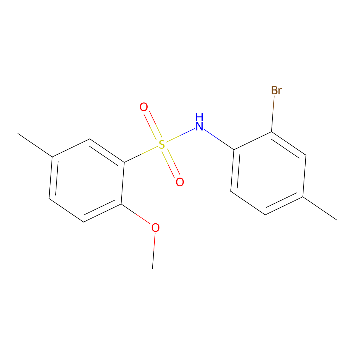 N-(2-bromo-4-methylphenyl)-2-methoxy-5-methylbenzenesulfonamide molecular structure, CAS 723741-88-6