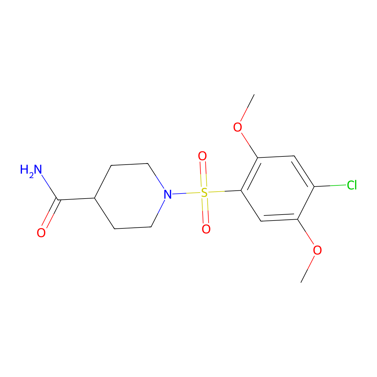 1-(4-Chloro-2,5-dimethoxyphenyl)sulfonylpiperidine-4-carboxamide molecular structure, CAS 723743-50-8