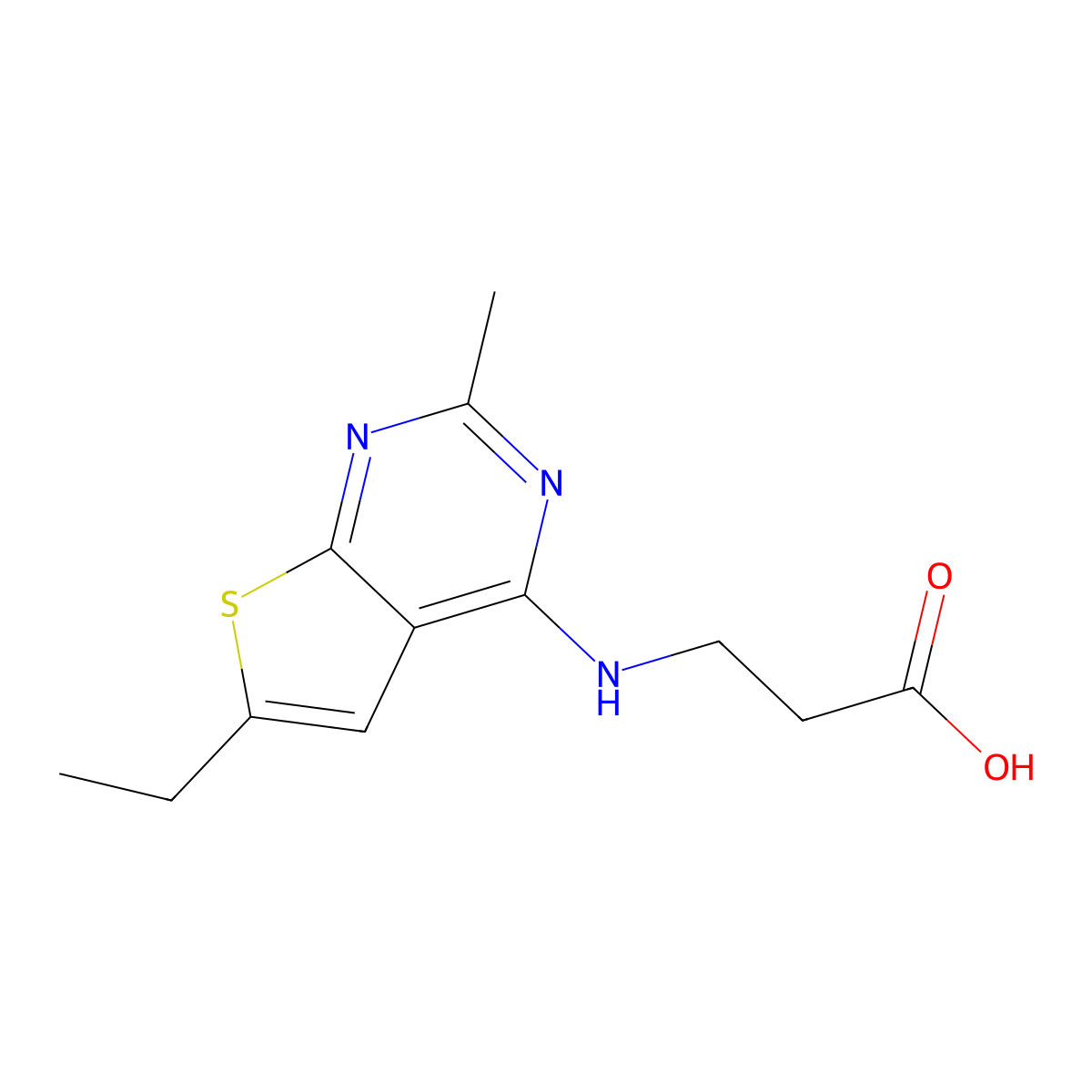 3-(6-Ethyl-2-methyl-thieno[2,3-d]pyrimidin-4-ylamino)-propionic acid molecular structure, CAS 723744-33-0
