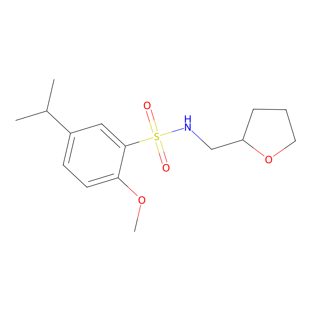 5-isopropyl-2-methoxy-N-(tetrahydro-2-furanylmethyl)benzenesulfonamide molecular structure, CAS 723744-36-3