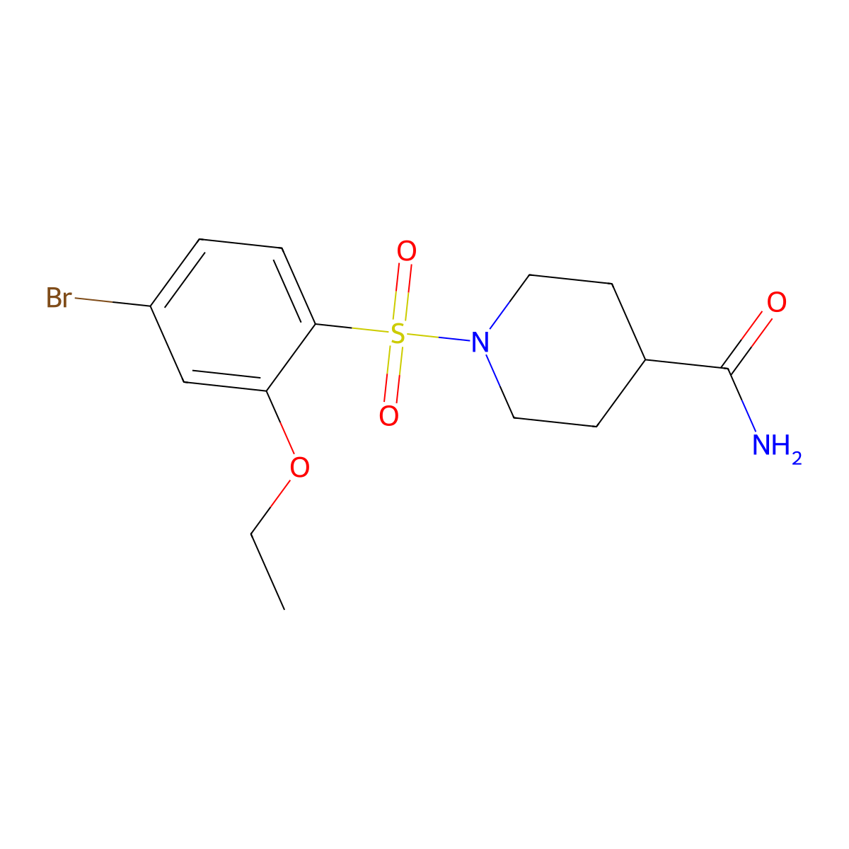 1-(4-Bromo-2-ethoxyphenyl)sulfonylpiperidine-4-carboxamide molecular structure, CAS 723744-67-0