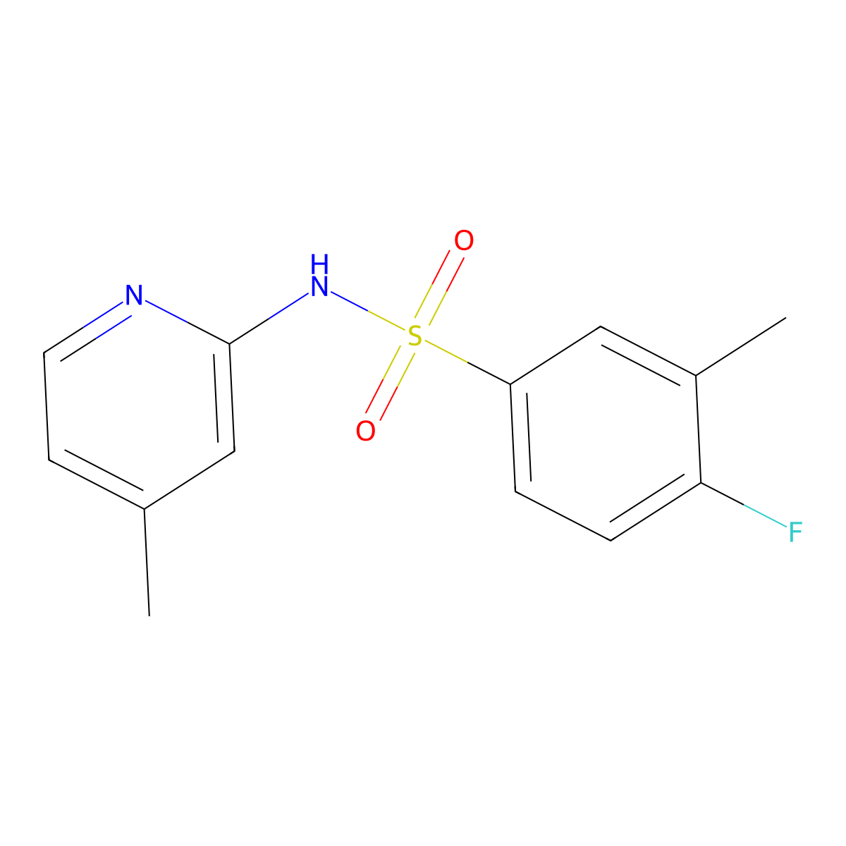 4-fluoro-3-methyl-N-(4-methylpyridin-2-yl)benzenesulfonamide molecular structure, CAS 723745-86-6