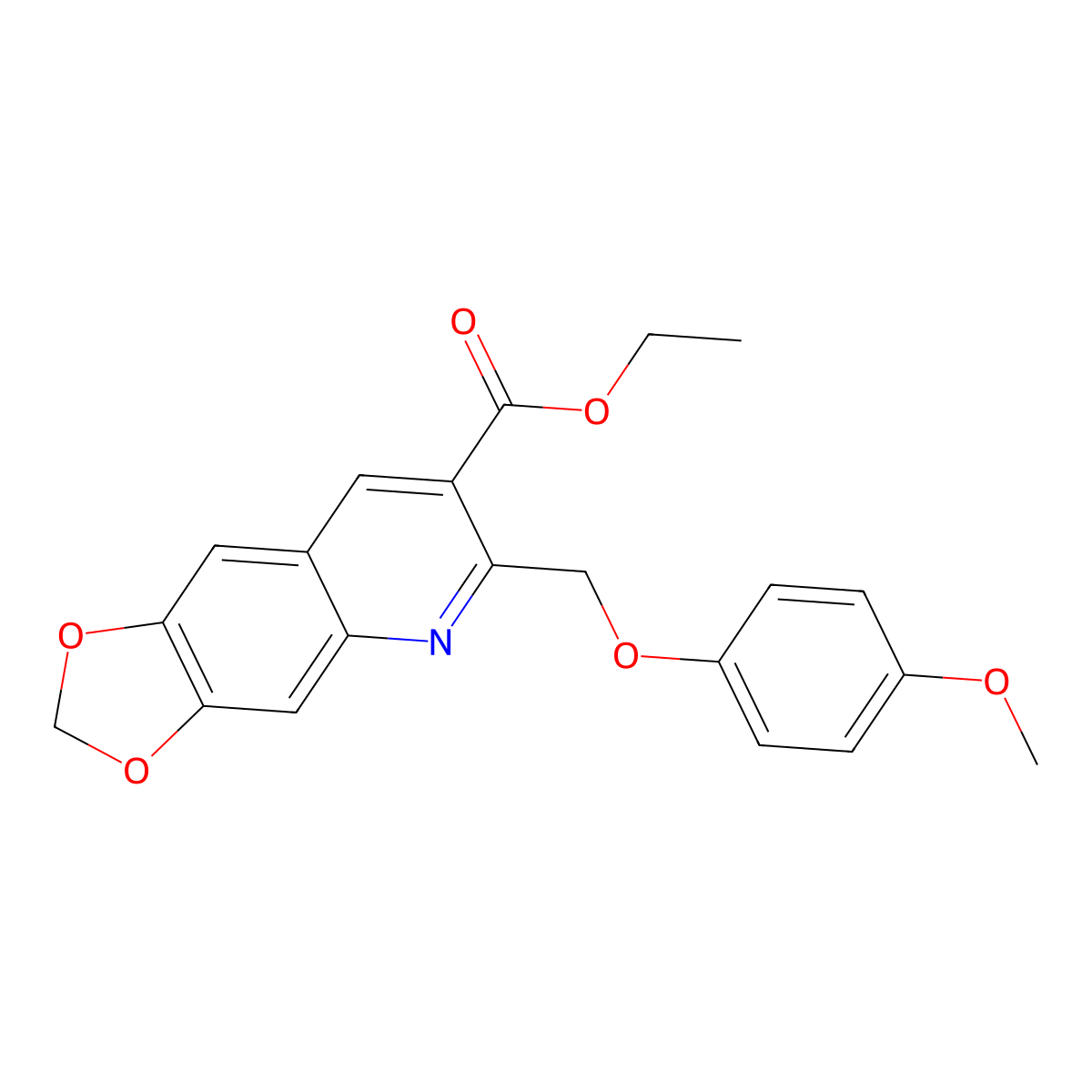 Ethyl 6-((4-methoxyphenoxy)methyl)-[1,3]dioxolo[4,5-g]quinoline-7-carboxylate molecular structure, CAS 723746-12-1