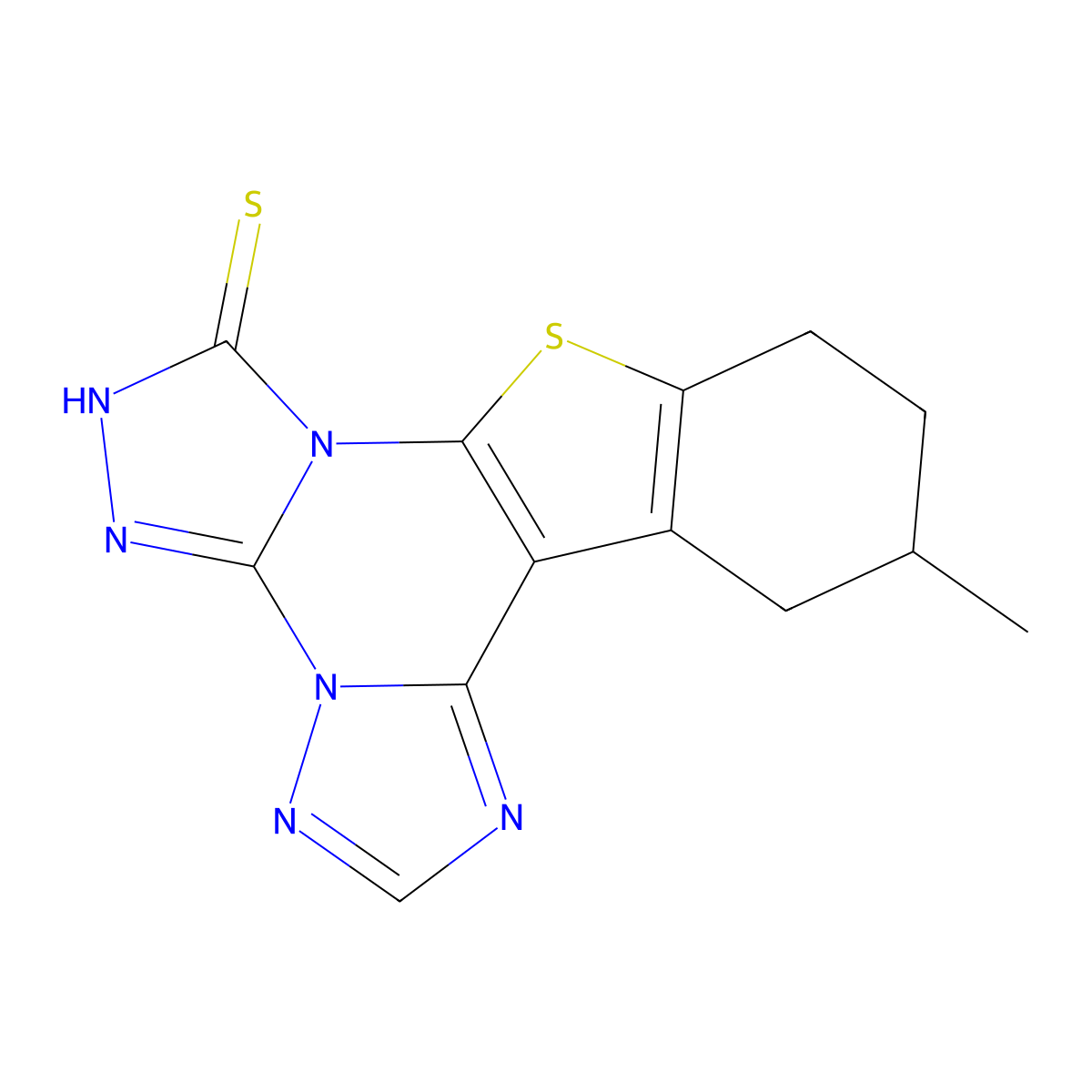 12-Methyl-10,11,12,13-tetrahydro[1]benzothieno[3,2-e]di[1,2,4]triazolo[4,3-a:1,5-c]pyrimidin-7-yl hydrosulfide molecular structure, CAS 723747-11-3
