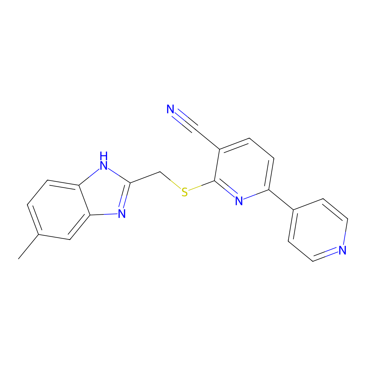 2-[(6-methyl-1H-benzimidazol-2-yl)methylsulfanyl]-6-pyridin-4-ylpyridine-3-carbonitrile molecular structure, CAS 723747-86-2