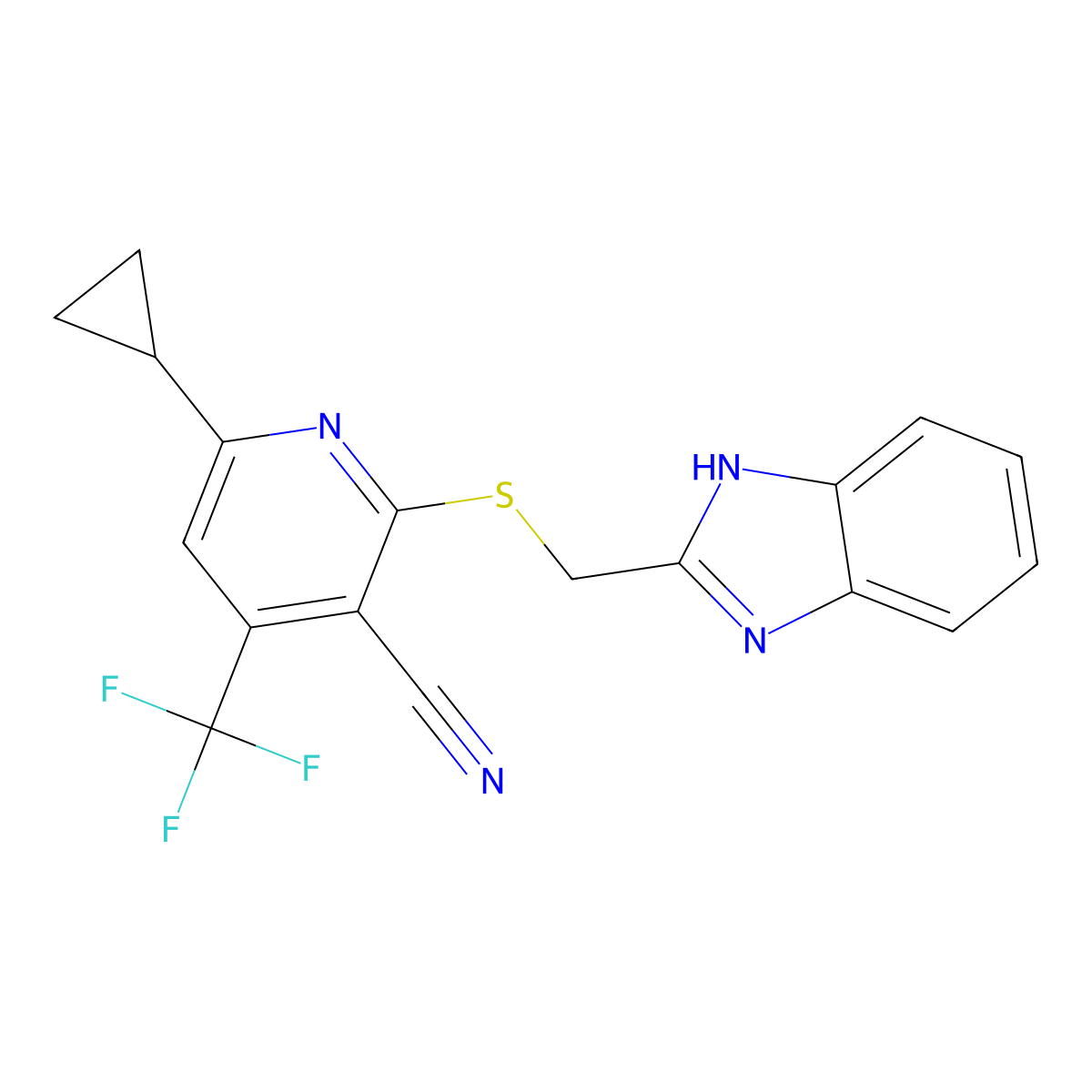 2-(1H-benzimidazol-2-ylmethylsulfanyl)-6-cyclopropyl-4-(trifluoromethyl)pyridine-3-carbonitrile molecular structure, CAS 723747-95-3