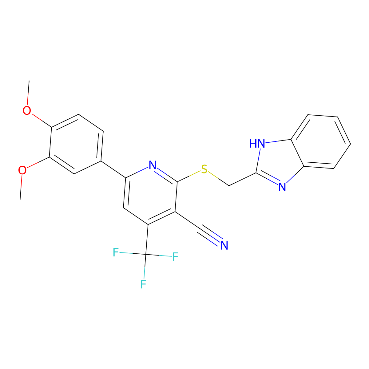 2-(1H-benzimidazol-2-ylmethylsulfanyl)-6-(3,4-dimethoxyphenyl)-4-(trifluoromethyl)pyridine-3-carbonitrile molecular structure, CAS 723747-97-5