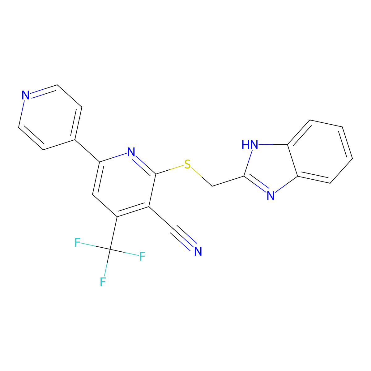 2-(1H-benzimidazol-2-ylmethylsulfanyl)-6-pyridin-4-yl-4-(trifluoromethyl)pyridine-3-carbonitrile molecular structure, CAS 723747-99-7