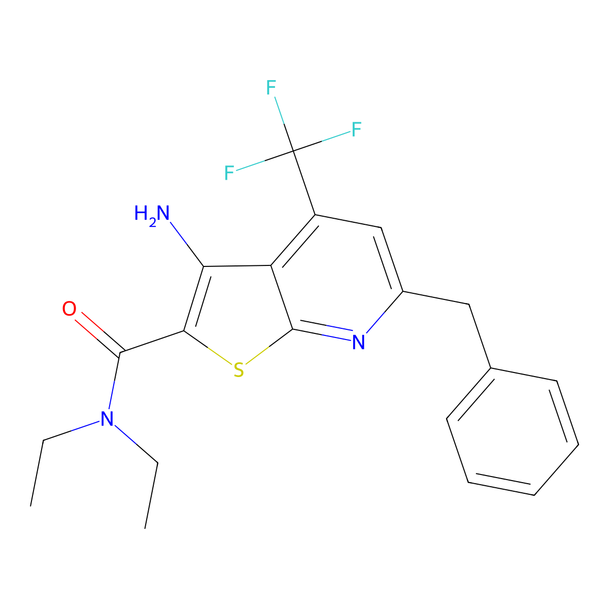 3-amino-6-benzyl-N,N-diethyl-4-(trifluoromethyl)thieno[2,3-b]pyridine-2-carboxamide molecular structure, CAS 723748-23-0