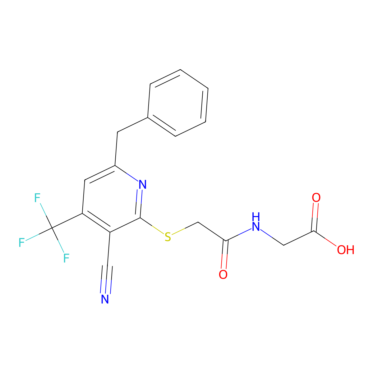 2-[[2-[6-Benzyl-3-cyano-4-(trifluoromethyl)pyridin-2-yl]sulfanylacetyl]amino]acetic acid molecular structure, CAS 723748-25-2