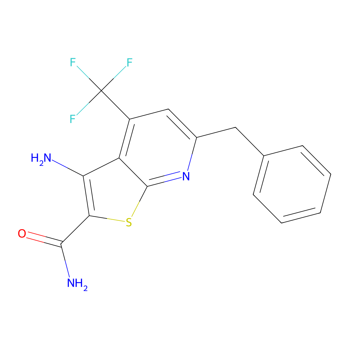 3-Amino-6-benzyl-4-(trifluoromethyl)thieno[2,3-b]pyridine-2-carboxamide molecular structure, CAS 723748-35-4