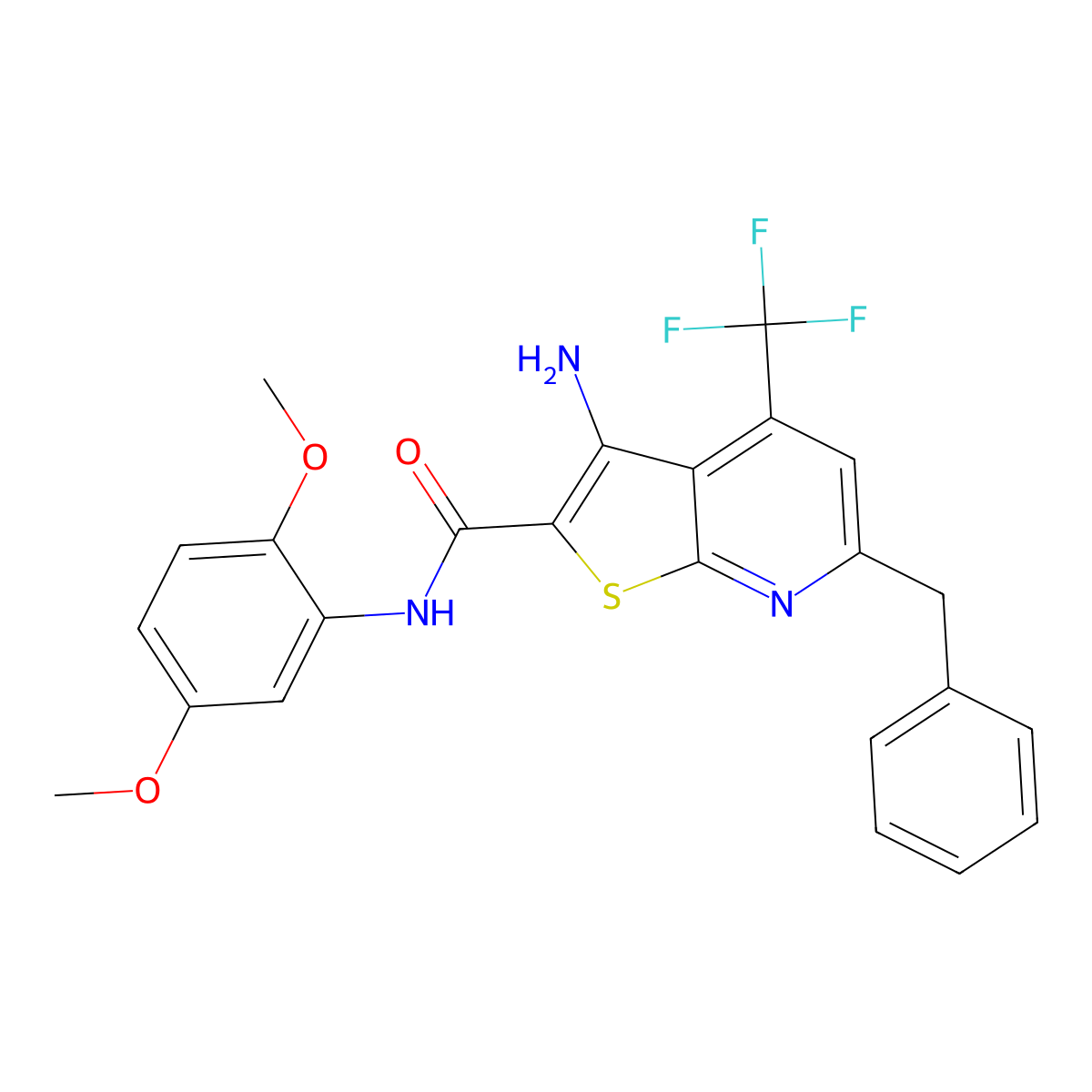 3-amino-6-benzyl-N-(2,5-dimethoxyphenyl)-4-(trifluoromethyl)thieno[2,3-b]pyridine-2-carboxamide molecular structure, CAS 723748-41-2